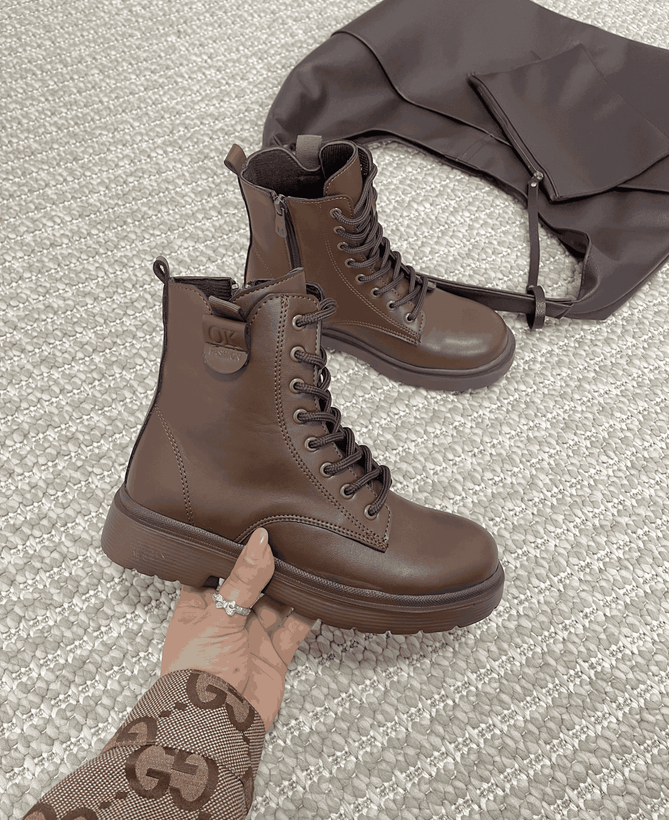 بوت زنانه قهوهای بندی و زیپدار مدل نولیرا از Lopen Shoes