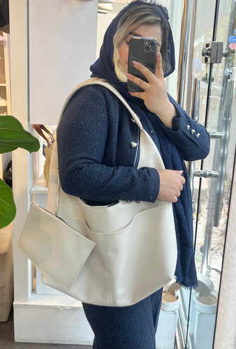 کیف دوشی زنانه سایز بزرگ رنگ کرم استخونی